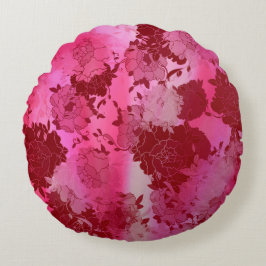 Cojín Redondo Patrones rojos florales japoneses.