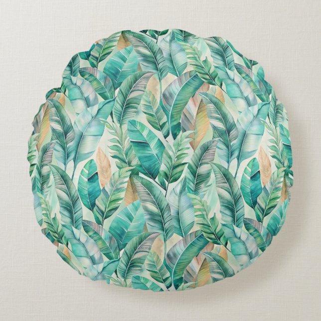 Cojín Redondo Pattern Boho Bananas Leaves (Anverso)