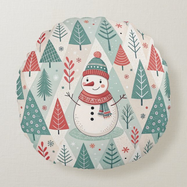 Cojín Redondo Pattern Scandinavian Snowman (Anverso)