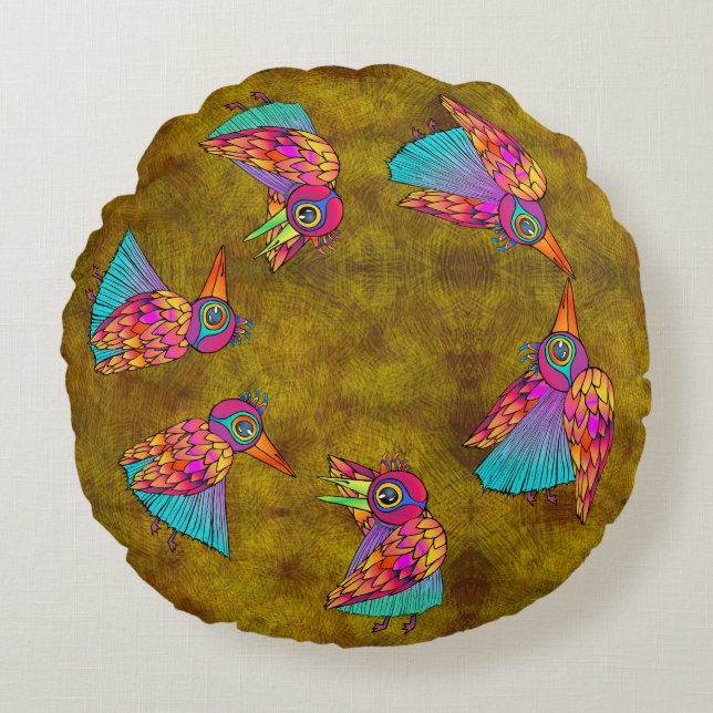 Cojín Redondo Pattern With bird creatures (Anverso)