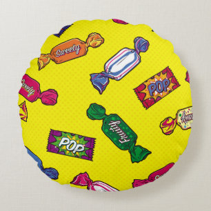 Cojín Redondo Patternart de caramelo colorido, pop, caramelos, p