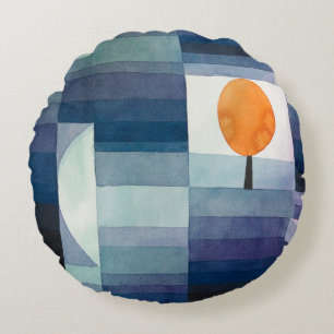 Cojín Redondo Paul Klee Heraldo de Otoño Azul Moderno Abstracto