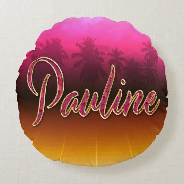 Cojín Redondo Pauline Vorname Name golden pink Kissen (Anverso)