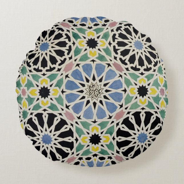 Cojín Redondo Pavimento de mosaico en Alhambra, 'del árabe (Anverso)