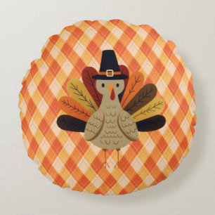 Cojín Redondo Pavo de Acción de Gracias lindo, clásico/vintage