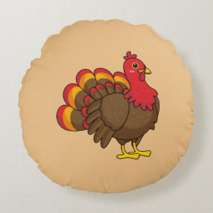 Cojín Redondo Pavo de dibujos animados lindo