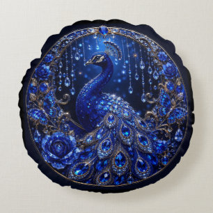 Cojín Redondo Pavo Real Azul Real Glamour de Cristal
