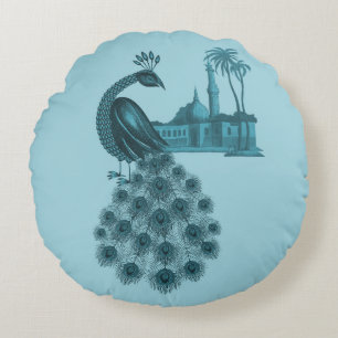 Cojín Redondo Pavo real azul romántico