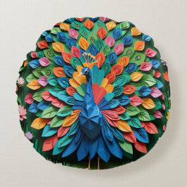 Cojín Redondo Pavo Real de Origami