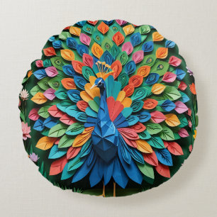 Cojín Redondo Pavo Real de Origami