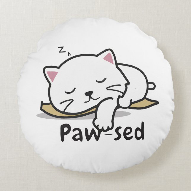 Cojín Redondo Paw-sed Cat Throw Pillow – Soft & Snuggly Nap Deco (Anverso)