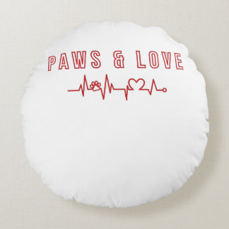 Cojín Redondo Paws and Love Cute Pet Lover Typography Animal lov