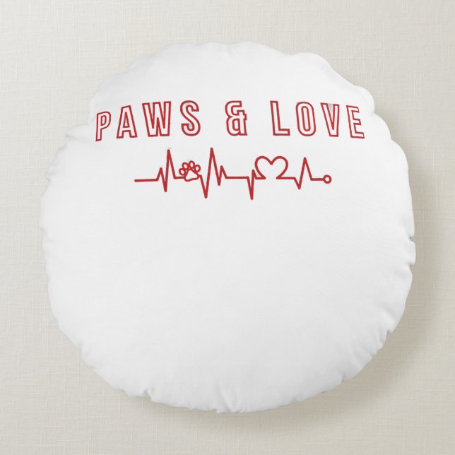 Cojín Redondo Paws and Love Cute Pet Lover Typography Animal lov (Anverso)