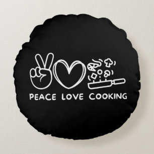 Cojín Redondo Paz, Amor Cocina Retro Amante de la Cocina Chef Co