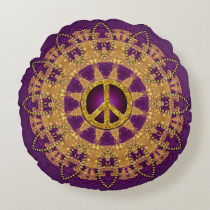 Cojín Redondo Paz Dorada Vintage Girasol Yoga Bohemio Sol