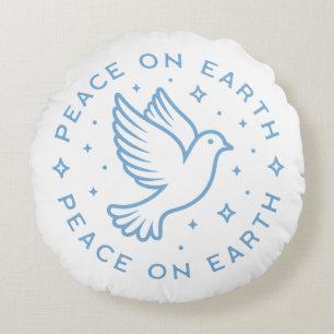 Cojín Redondo Paz en la tierra dove azul estético cristiano chic
