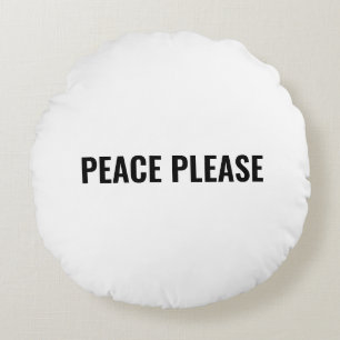 Cojín Redondo Paz por favor personalizado blanco negro texto min