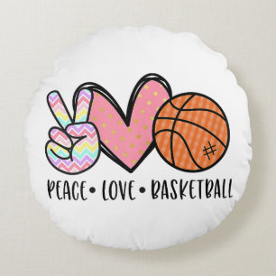 Cojín Redondo Peace Love Basketball Heart for Women Adolescentes