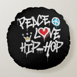 Cojín Redondo Peace Love Hip Hop Dance
