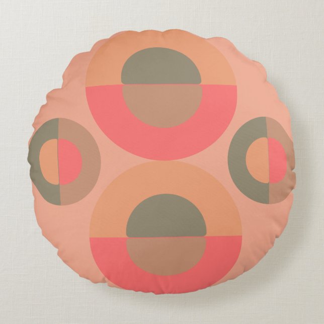 Cojín Redondo Peach and Olive Modern de mediados del siglo (Anverso)