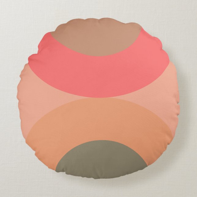 Cojín Redondo Peach and Olive Modern de mediados del siglo (Anverso)
