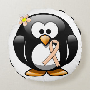 Cojín Redondo Peach Awareness Ribbon Penguin