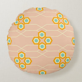 Cojín Redondo Peach background hexagonal floral pattern