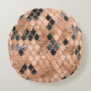 Cojín Redondo Peach Fuzz Black Mermaid Scales Glam #1