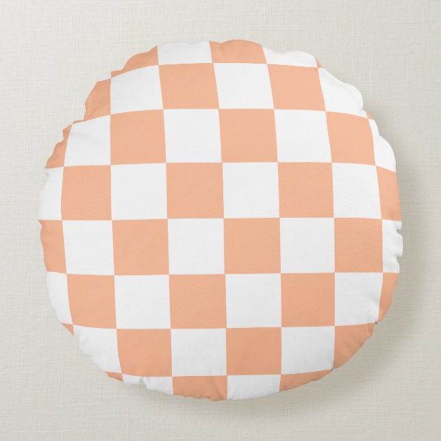 Cojín Redondo Peach Fuzz Checkered Gingham Pattern (Anverso)