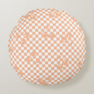 Cojín Redondo Peach Fuzz Cherry Gingham Pattern