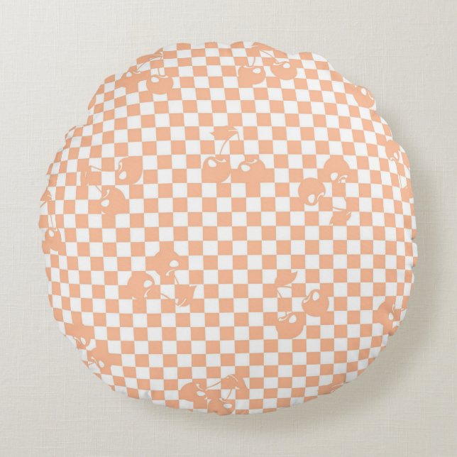 Cojín Redondo Peach Fuzz Cherry Gingham Pattern (Anverso)