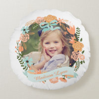 Peach Mint Girly Floral Wreath Photo Personalizado