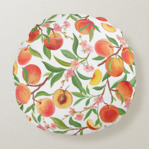 Cojín Redondo Peach Tropical Fruit Vintage Pattern.