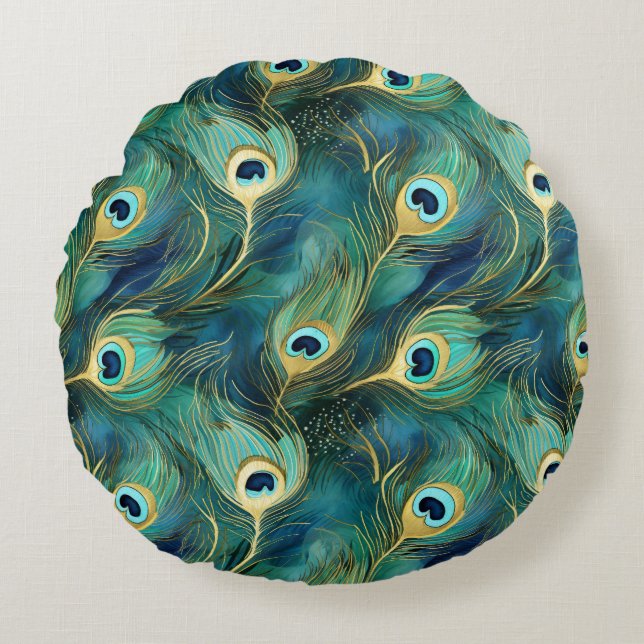 Cojín Redondo Peacock Feathers (Anverso)