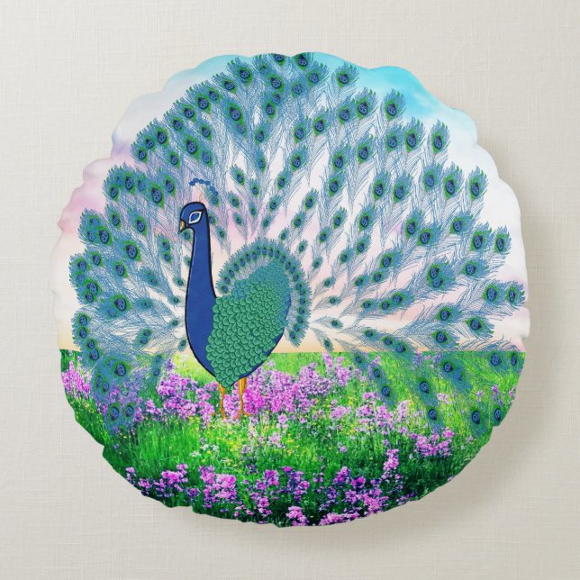 Cojín Redondo Peacock jodido (Anverso)