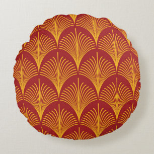 Cojín Redondo Peacock Oro Rojo: Art Deco.