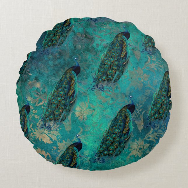 Cojín Redondo Peacock Verde azulado de bonito (Anverso)