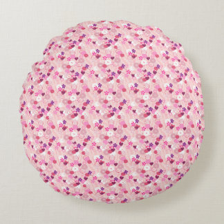 Cojín Redondo Pearls, Flowers, & Pink