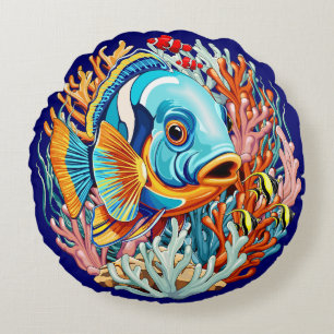 Cojín Redondo Peces Tropicales Vibraciones Veraniegas Coloridas