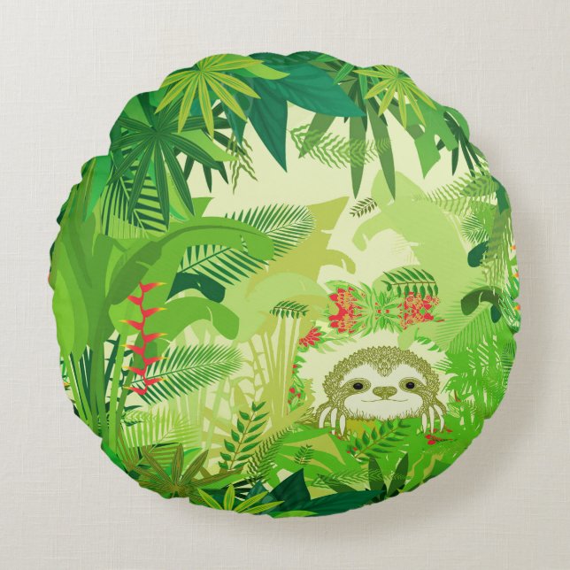 Cojín Redondo Peek a Boo Jungle Sloth (Anverso)
