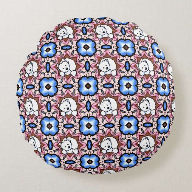 Cojín Redondo Peekaboo Westie Floral (Anverso)
