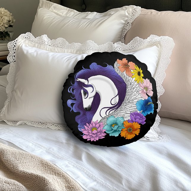 Cojín Redondo Pegasus Negro Floral (Subido por el creador)