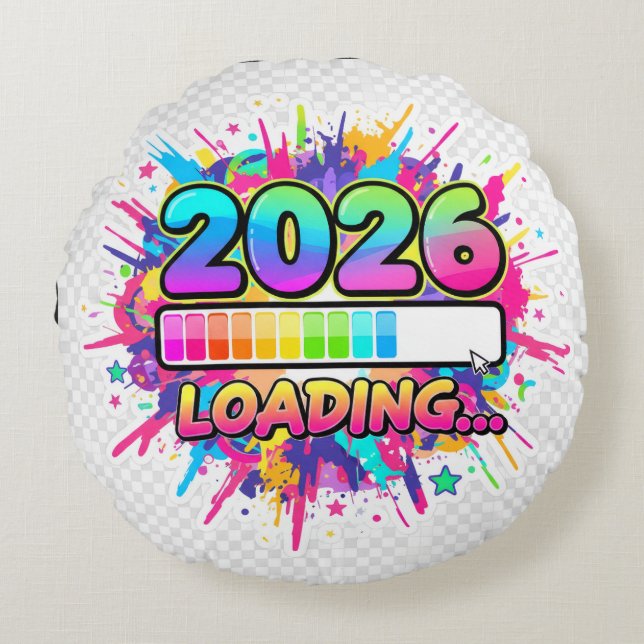 Cojín Redondo Pegatina de barra de progreso 2026 cargando... (Anverso)