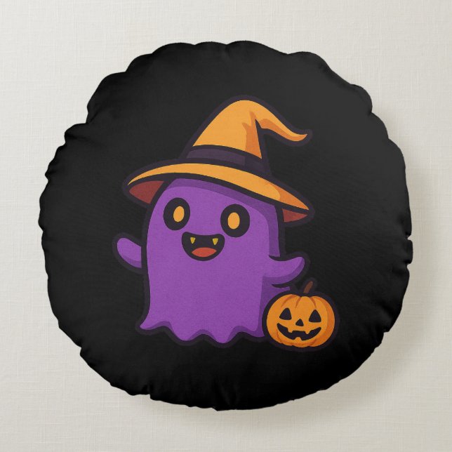 Cojín Redondo Pegatina fantasma de Halloween (Anverso)