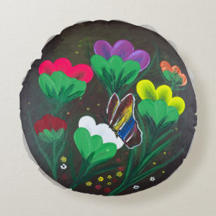 Cojín Redondo Pegatina - Obra de arte hecha a mano - Flor de mar