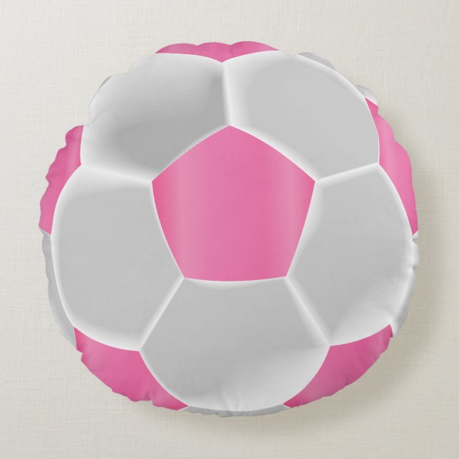 Cojín Redondo Pelota de fútbol rosa de bonito (Anverso)