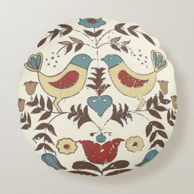 Cojín Redondo Pennsylvania Dutch Amish Hex Rótulo Bird Americana (Anverso)