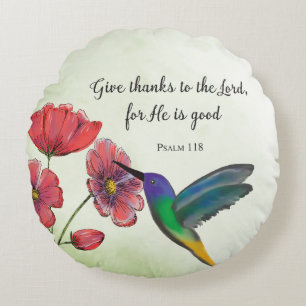 Cojín Redondo Pensamiento religioso de tus flores con Hummingbir