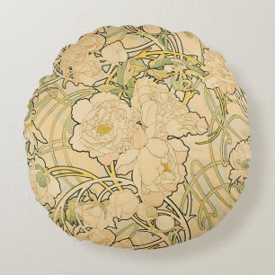 Cojín Redondo Peonies de Alfonso Mucha