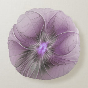 Cojín Redondo Pequeña belleza arte floral fractal gris mauve mod